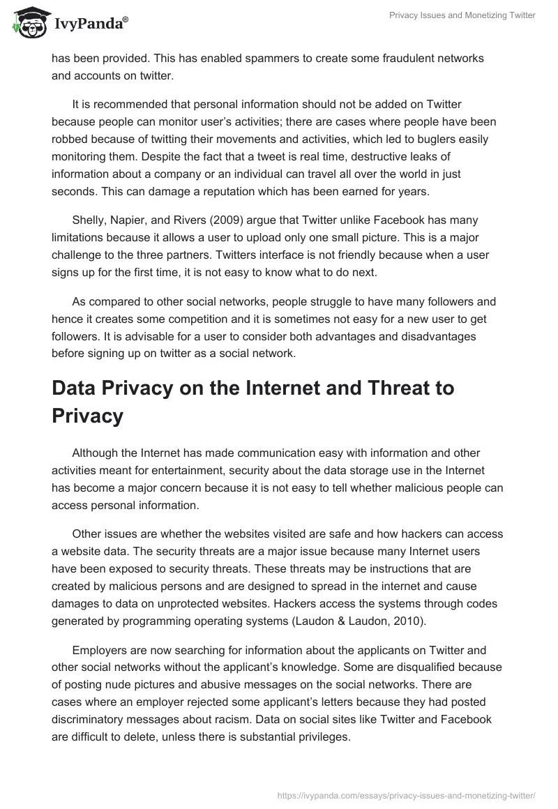Privacy Issues and Monetizing Twitter. Page 2