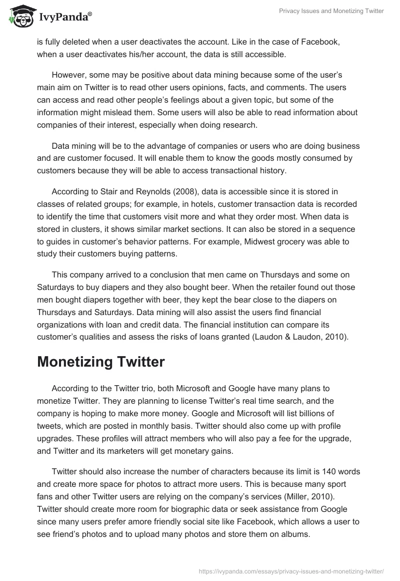 Privacy Issues and Monetizing Twitter. Page 5