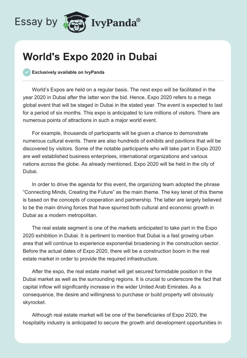 World's Expo 2020 in Dubai. Page 1