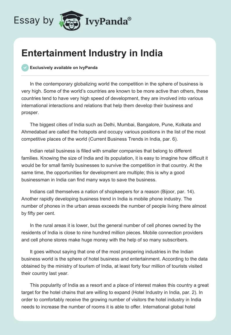 Entertainment Industry in India. Page 1