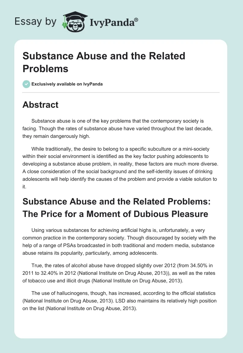 Substance Abuse and the Related Problems. Page 1