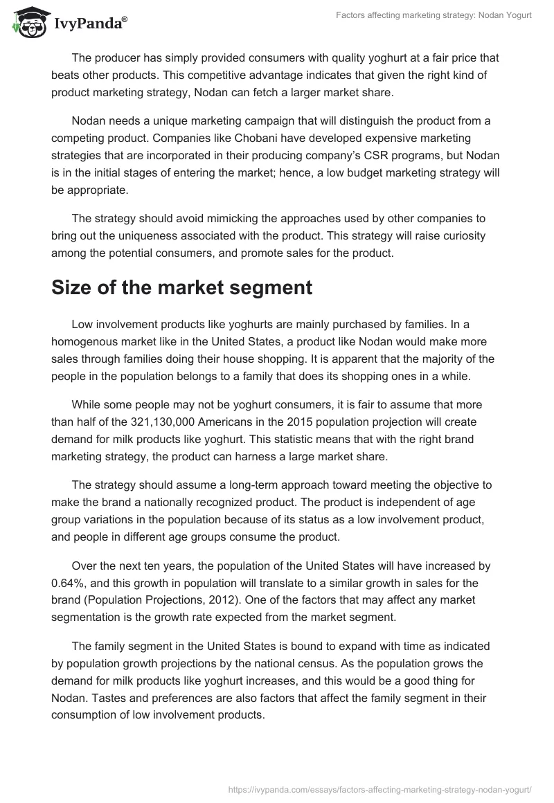 Factors affecting marketing strategy: Nodan Yogurt. Page 2