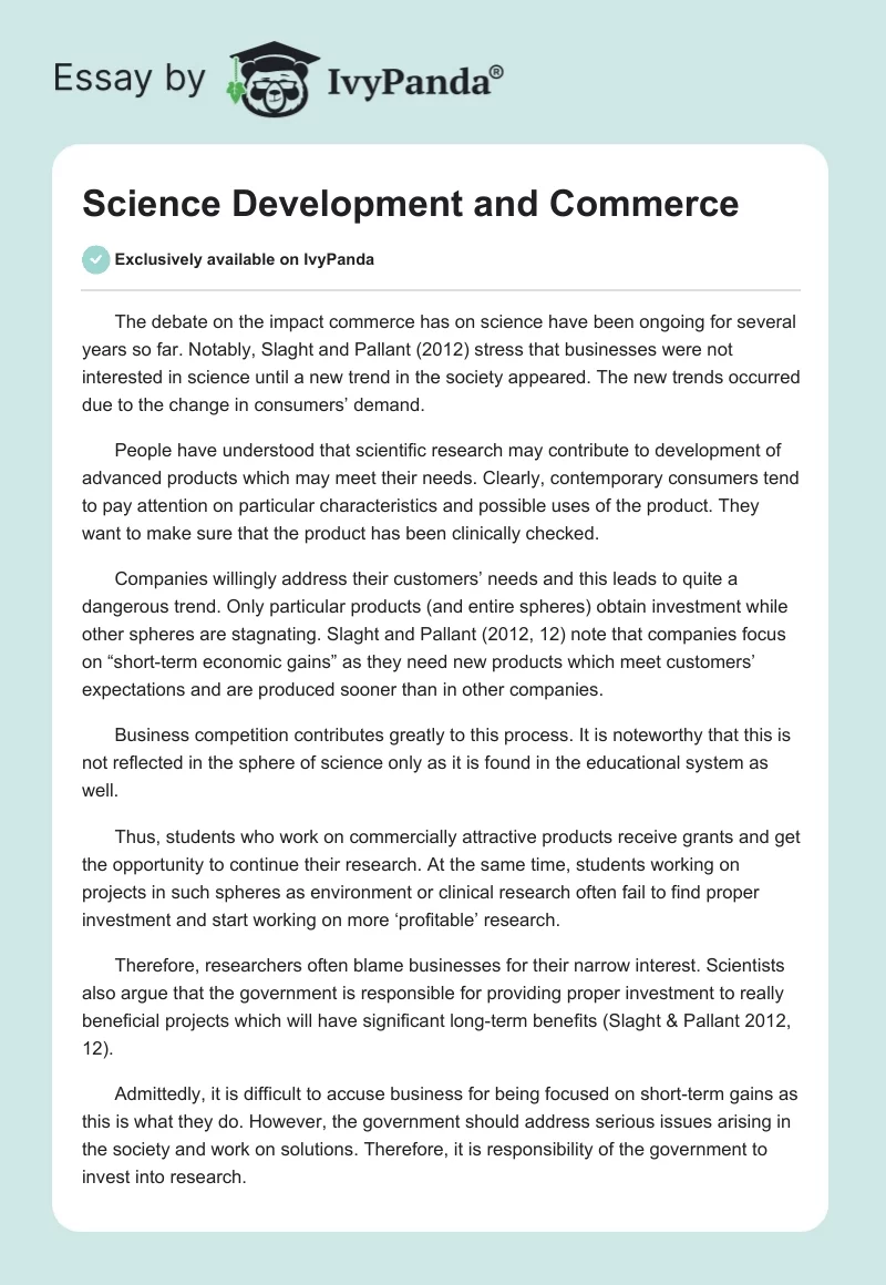 Science Development and Commerce. Page 1