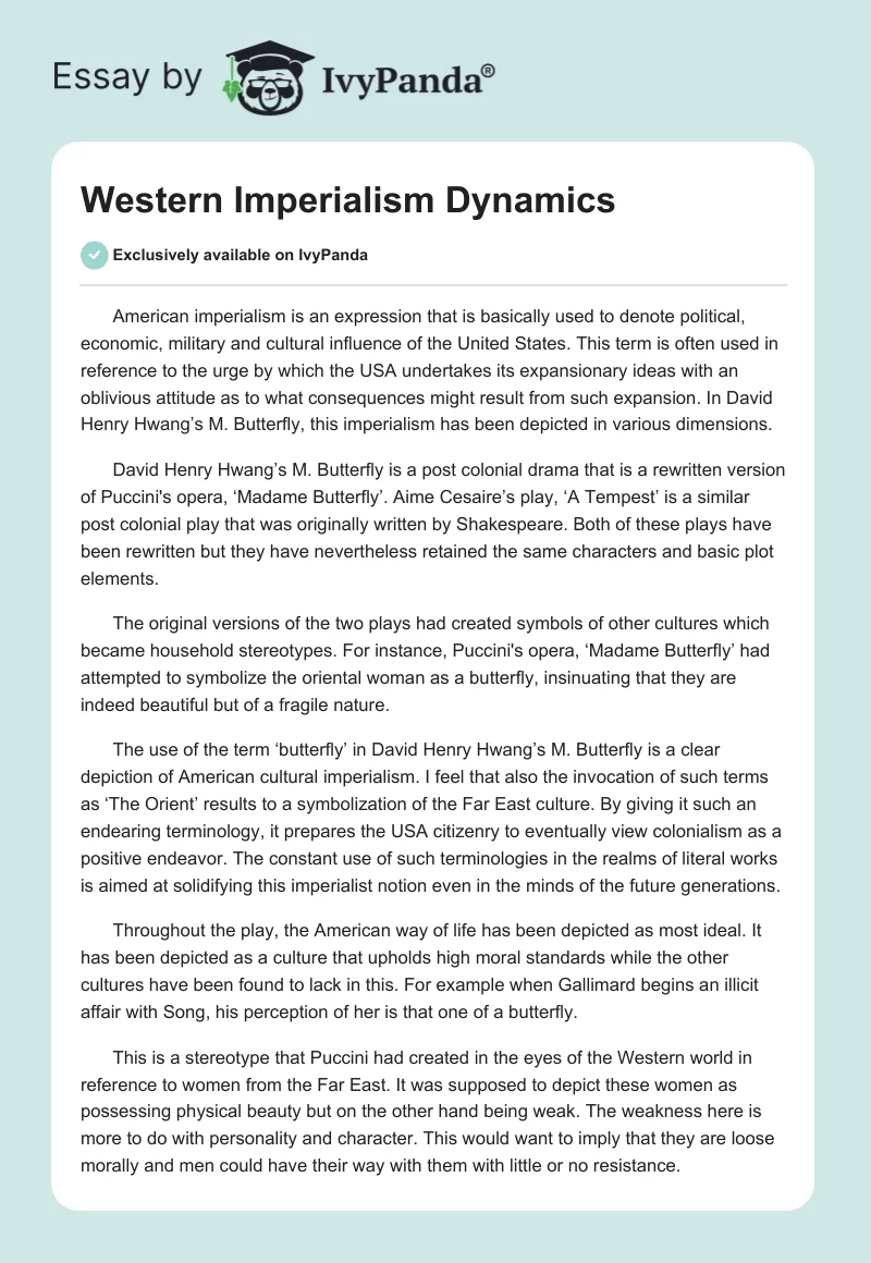 Western Imperialism Dynamics. Page 1