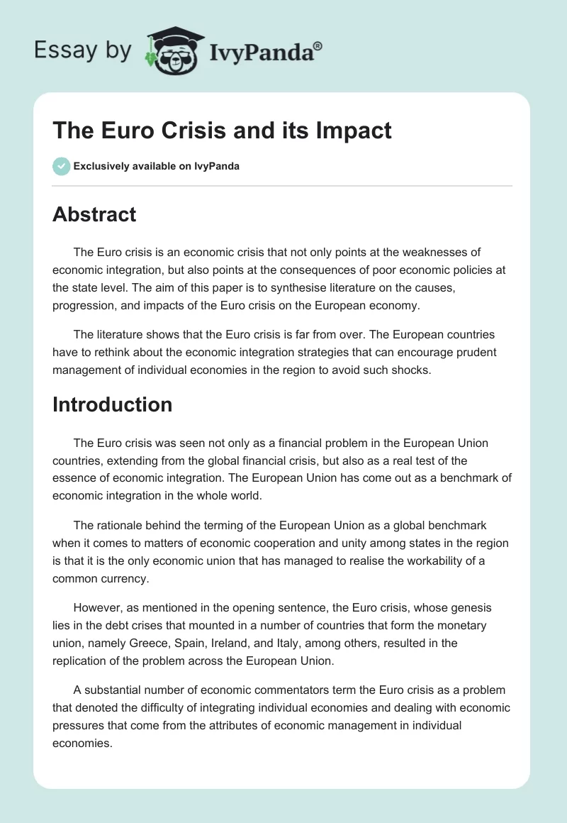 The Euro Crisis and Its Impact. Page 1