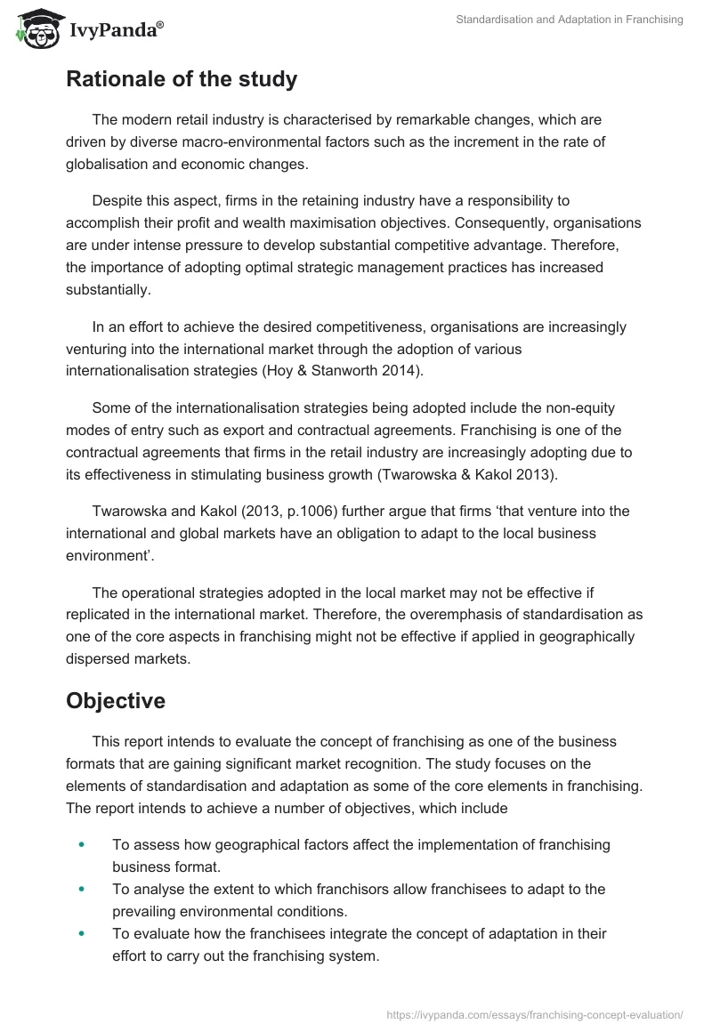 Standardisation and Adaptation in Franchising. Page 4