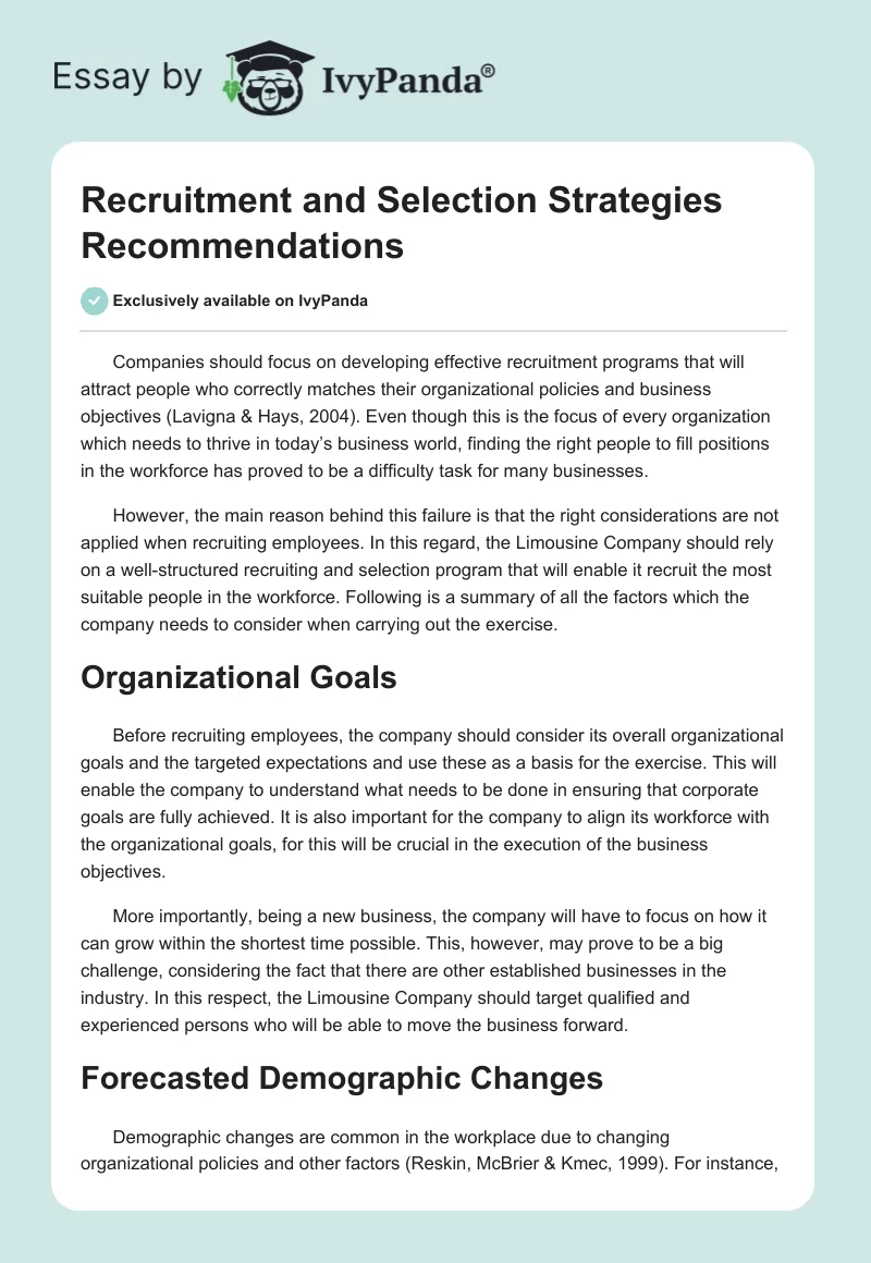 Recruitment and Selection Strategies Recommendations. Page 1