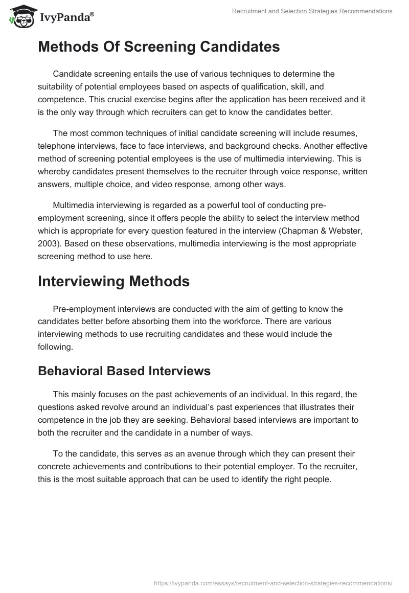 Recruitment and Selection Strategies Recommendations. Page 4