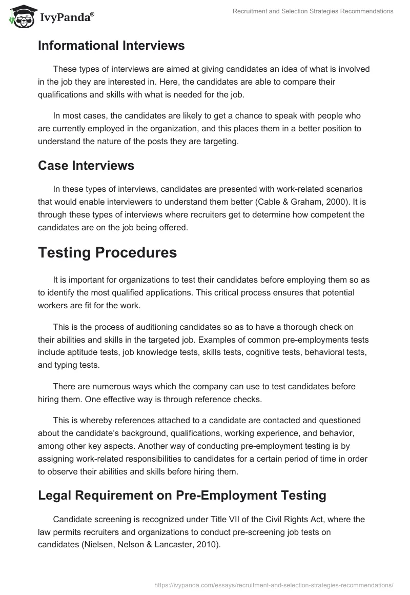 Recruitment and Selection Strategies Recommendations. Page 5