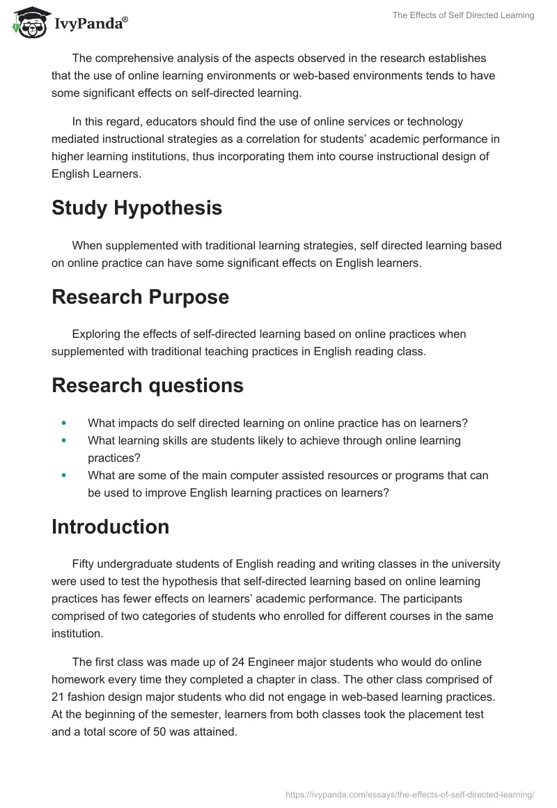 The Effects of Self-Directed Learning. Page 2