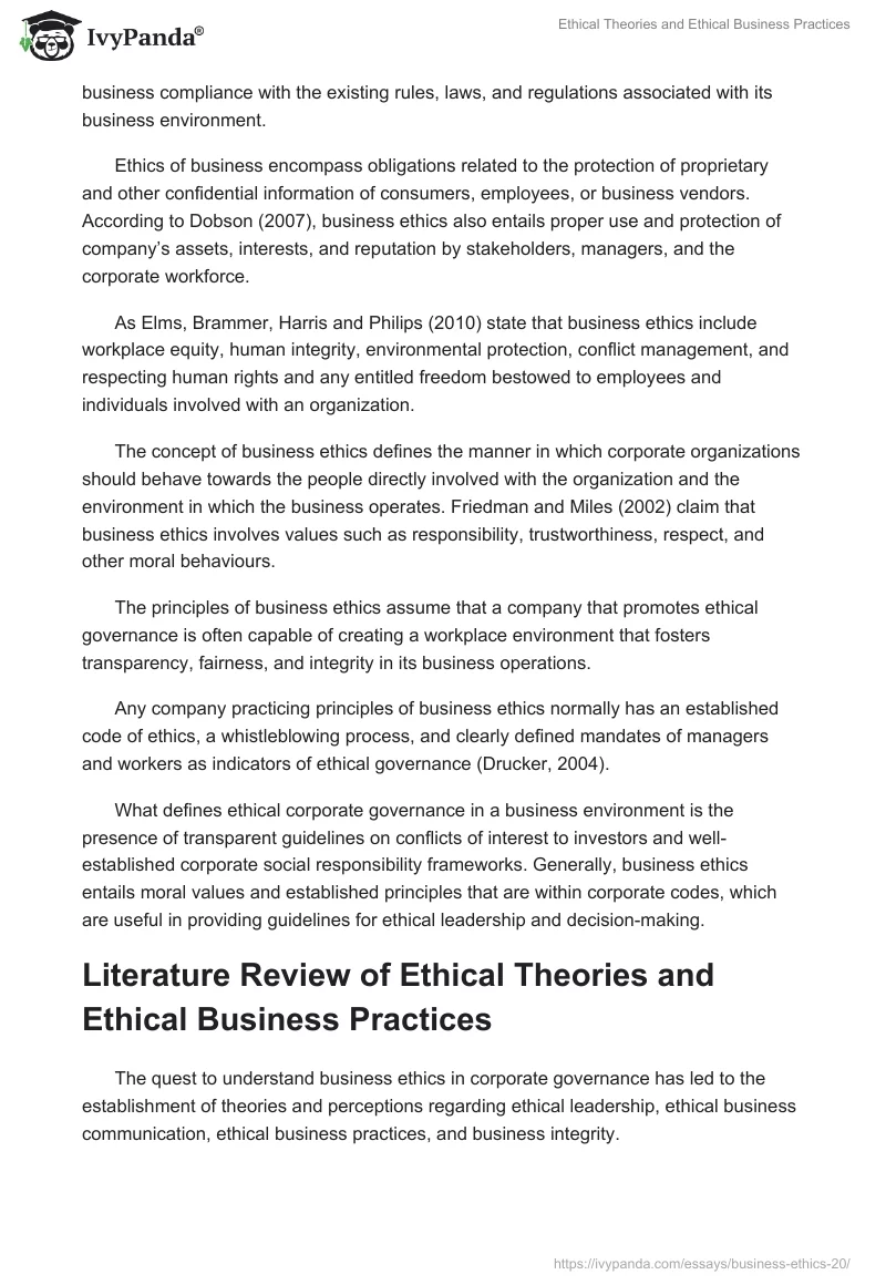 Ethical Theories and Ethical Business Practices. Page 2
