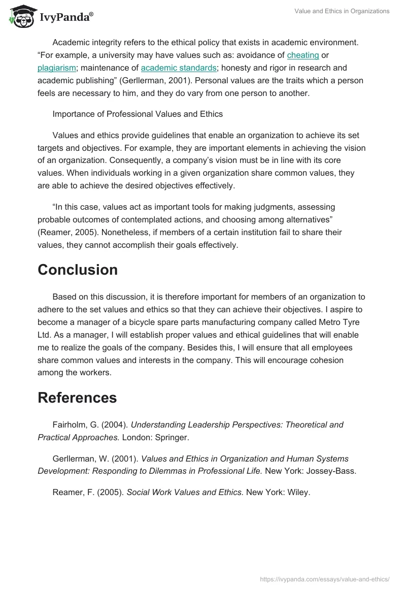 Value and Ethics in Organizations. Page 2