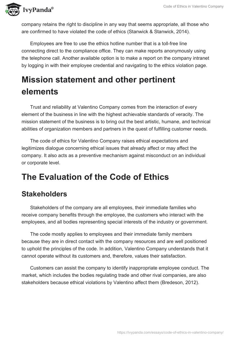 Code of Ethics in Valentino Company. Page 5