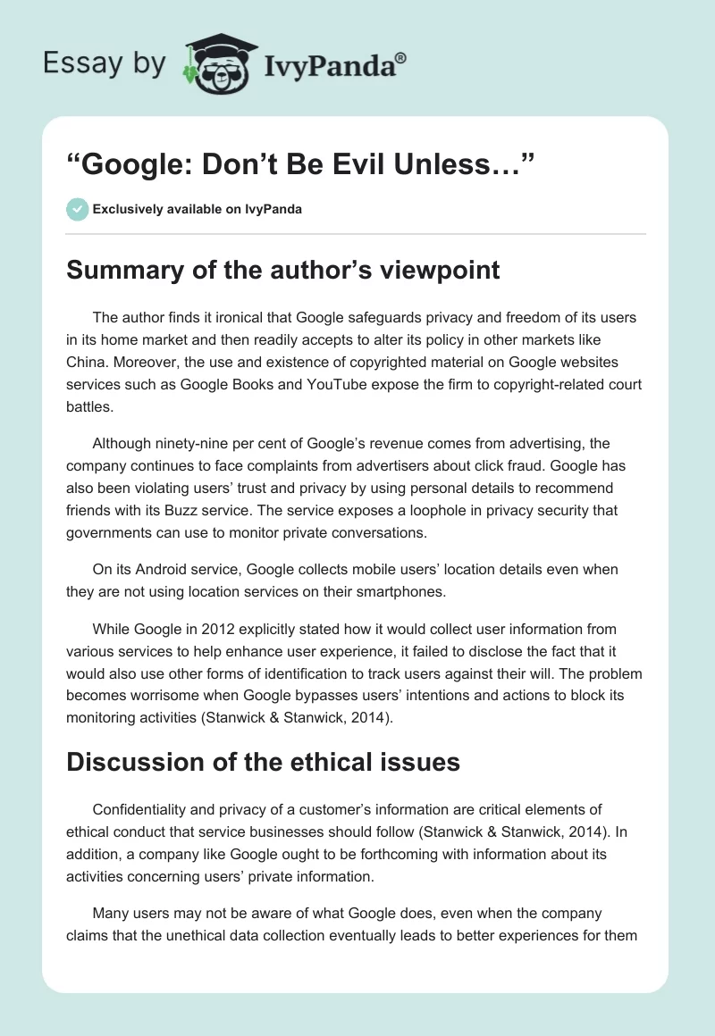 “Google: Don’t Be Evil Unless…”. Page 1