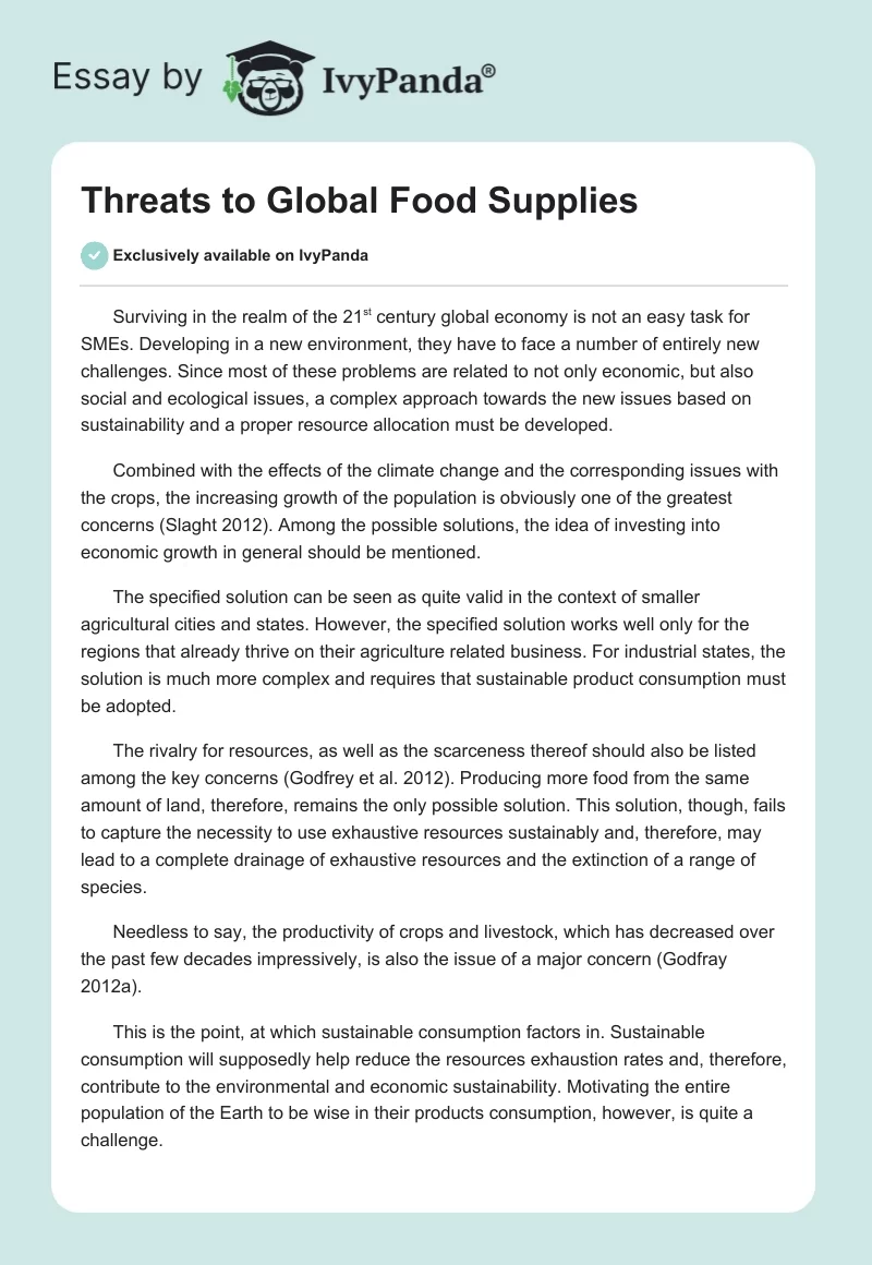 Threats to Global Food Supplies. Page 1