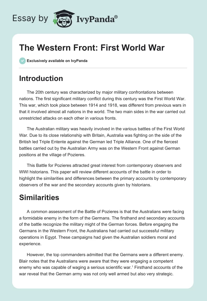The Western Front: First World War. Page 1