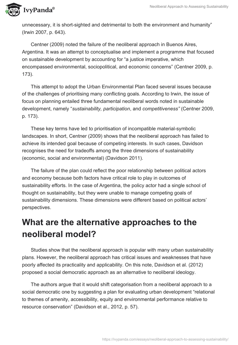 Neoliberal Approach to Assessing Sustainability. Page 5