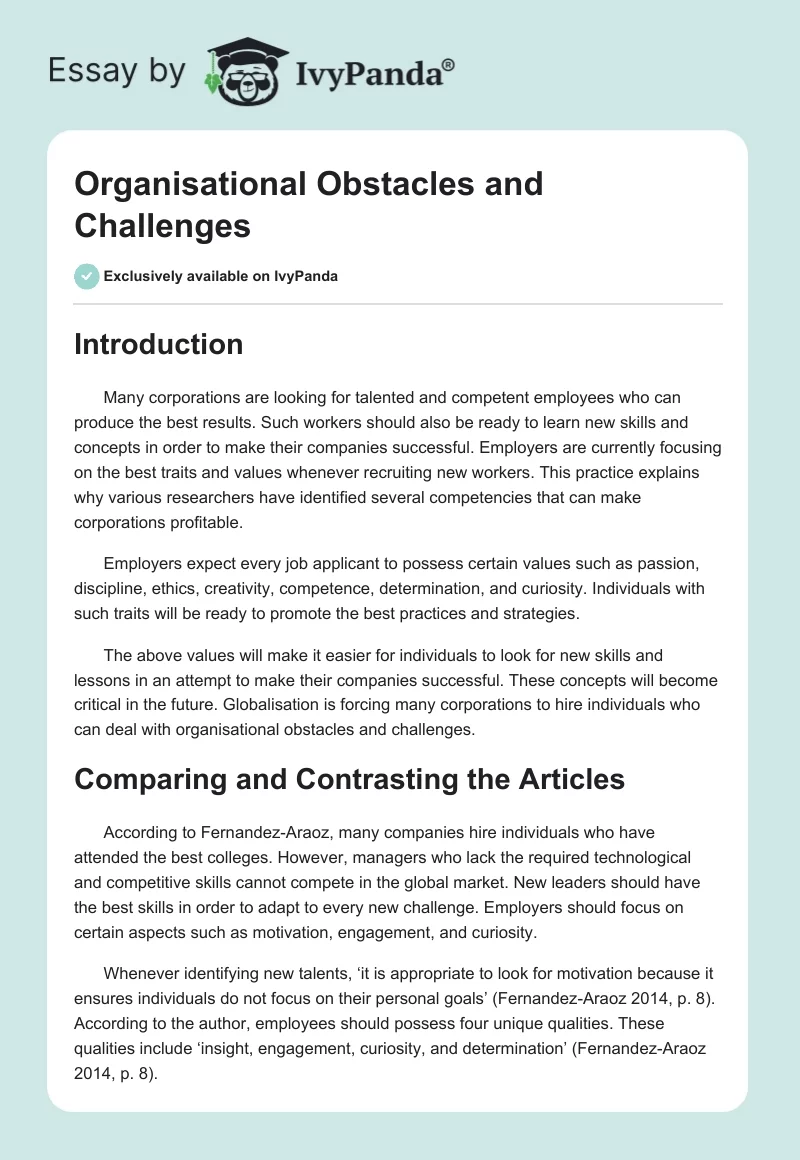 Organisational Obstacles and Challenges. Page 1