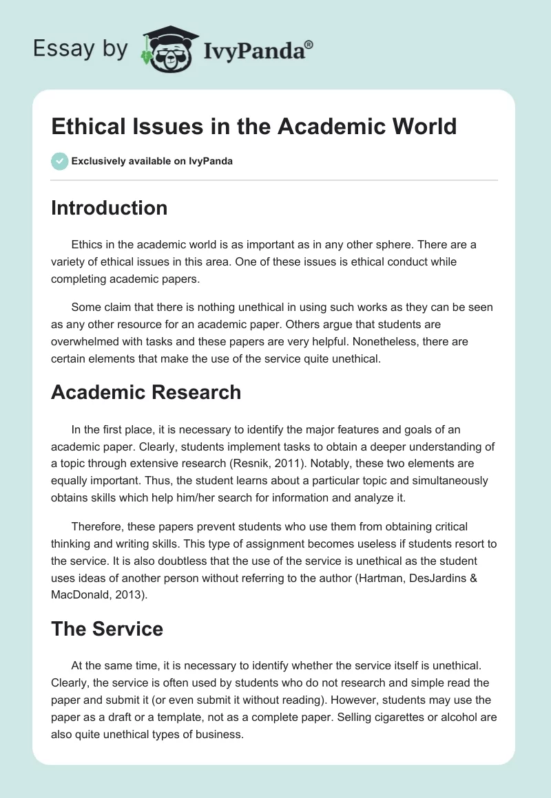 Ethical Issues in the Academic World. Page 1
