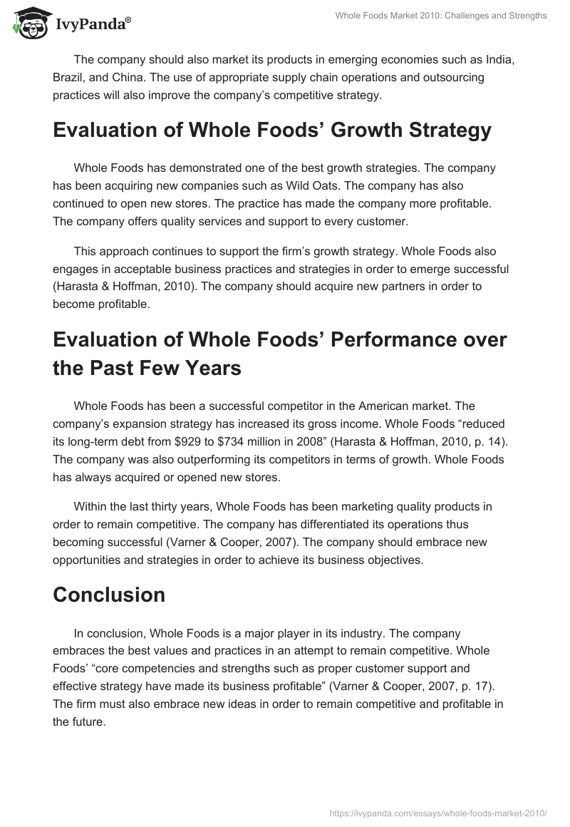 Whole Foods Market 2010: Challenges and Strengths. Page 4