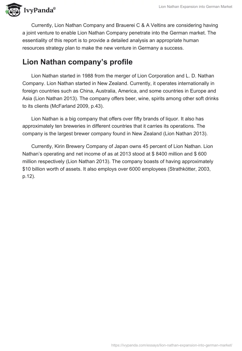Lion Nathan Expansion into German Market. Page 2
