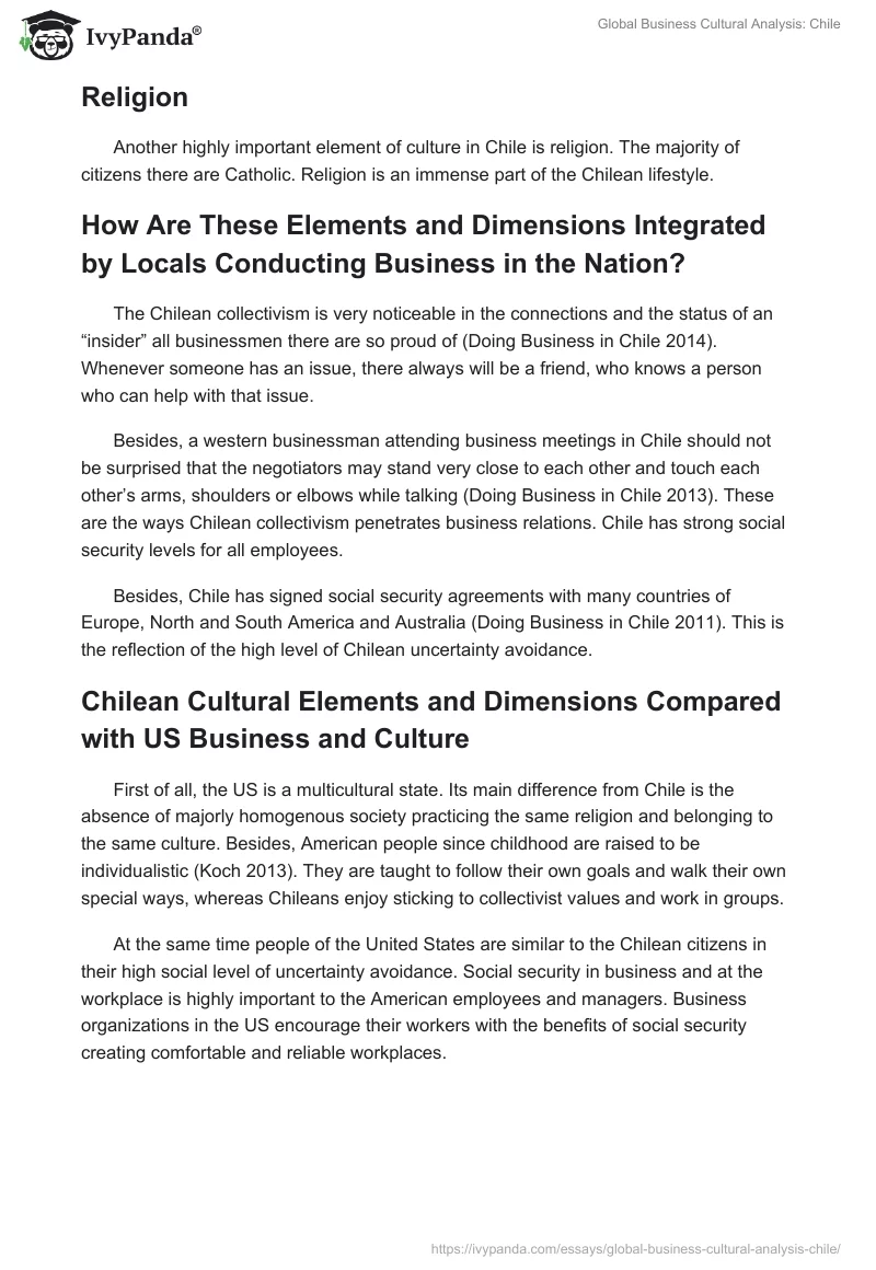 Global Business Cultural Analysis: Chile. Page 2