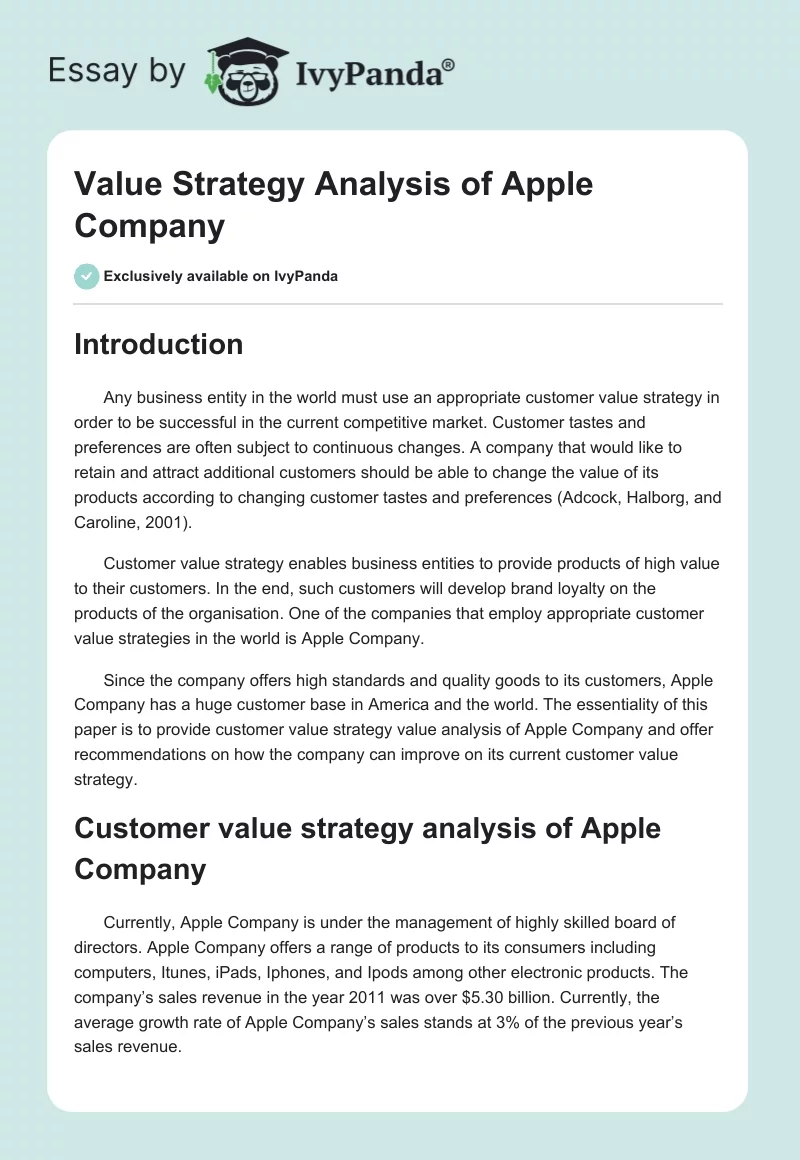 Value Strategy Analysis of Apple Company. Page 1