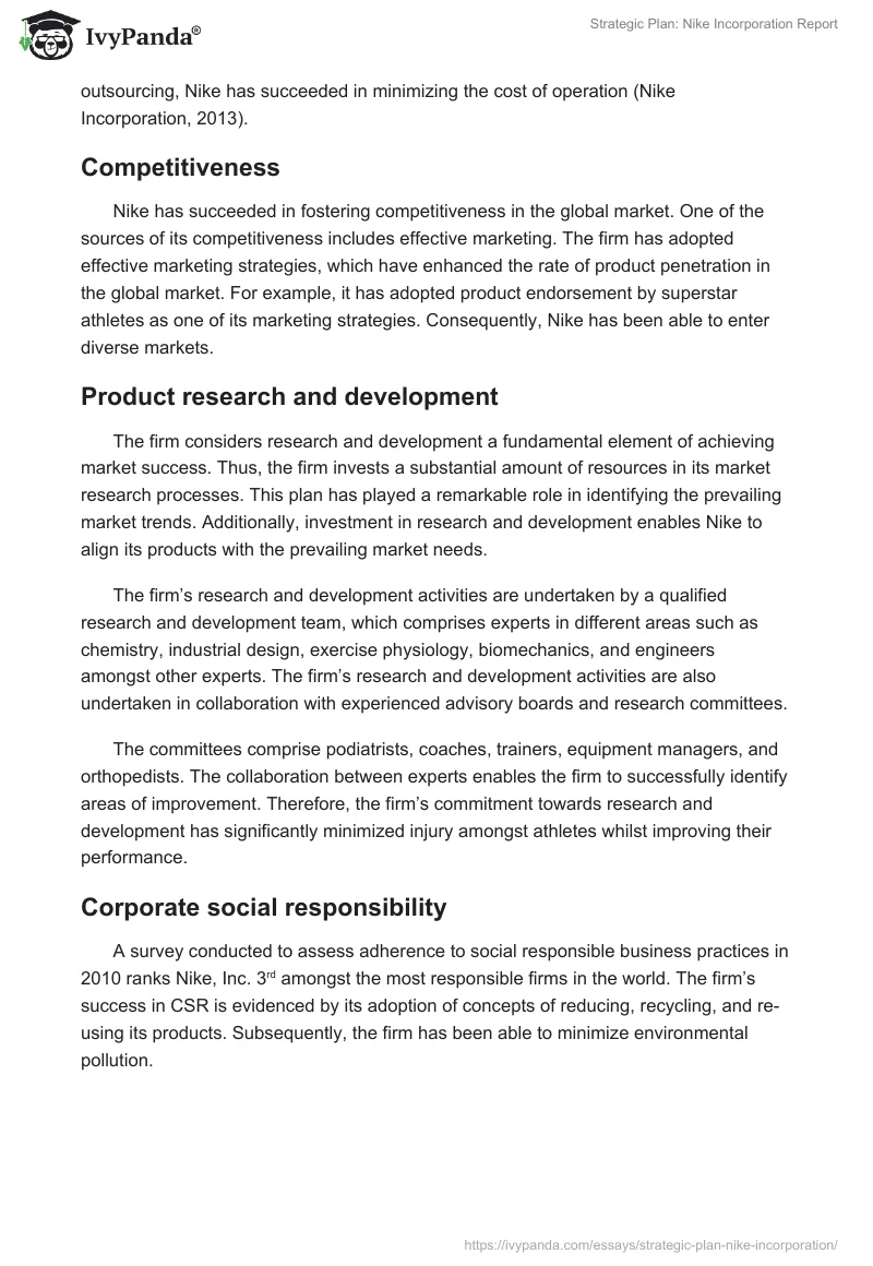 Strategic Plan: Nike Incorporation Report. Page 5