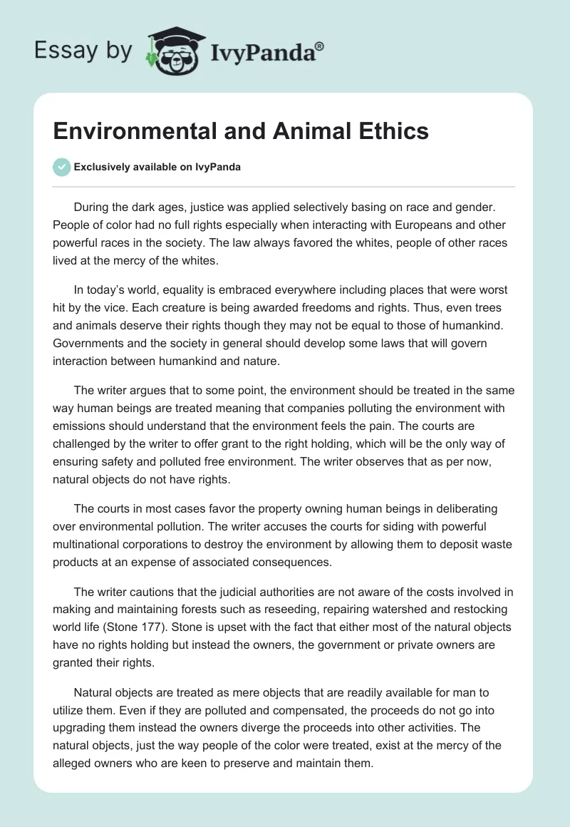 Environmental and Animal Ethics. Page 1