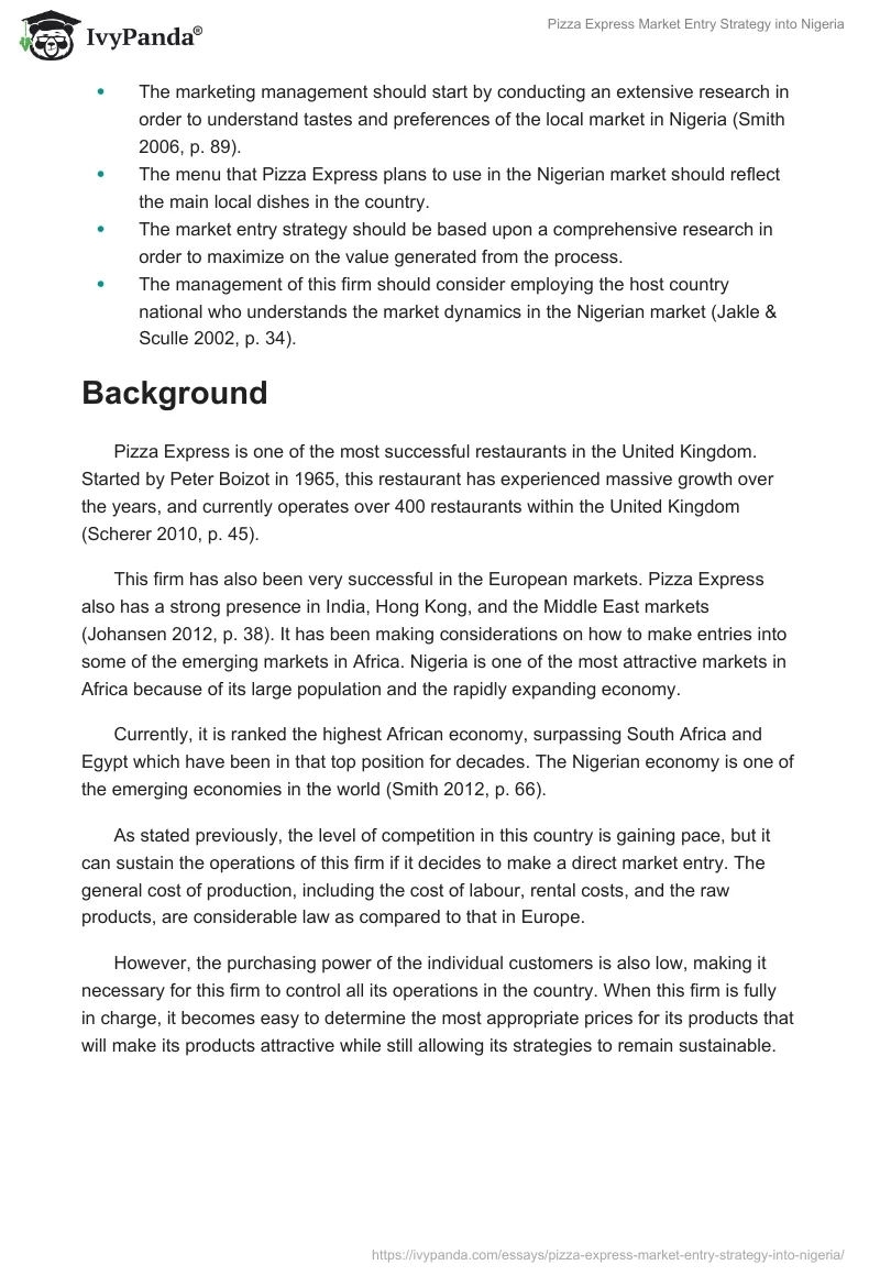 Pizza Express Market Entry Strategy into Nigeria. Page 2