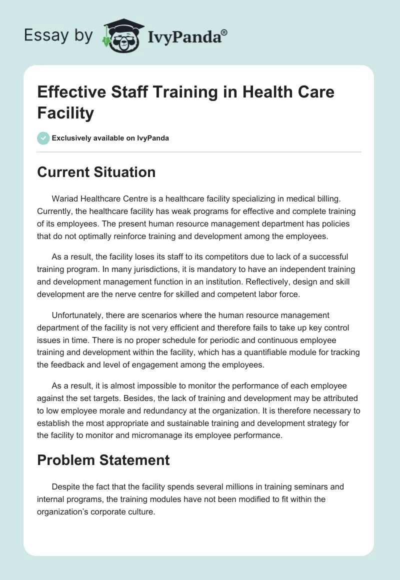 Effective Staff Training in Health Care Facility. Page 1