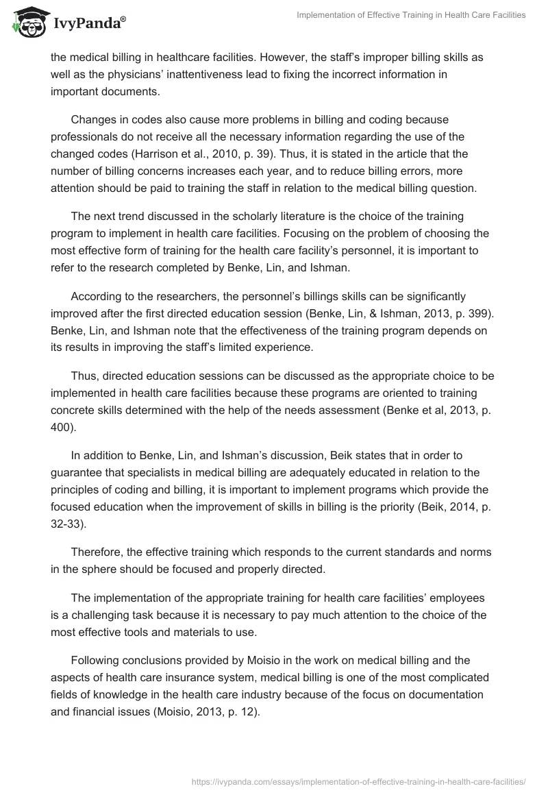 Implementation of Effective Training in Health Care Facilities. Page 2
