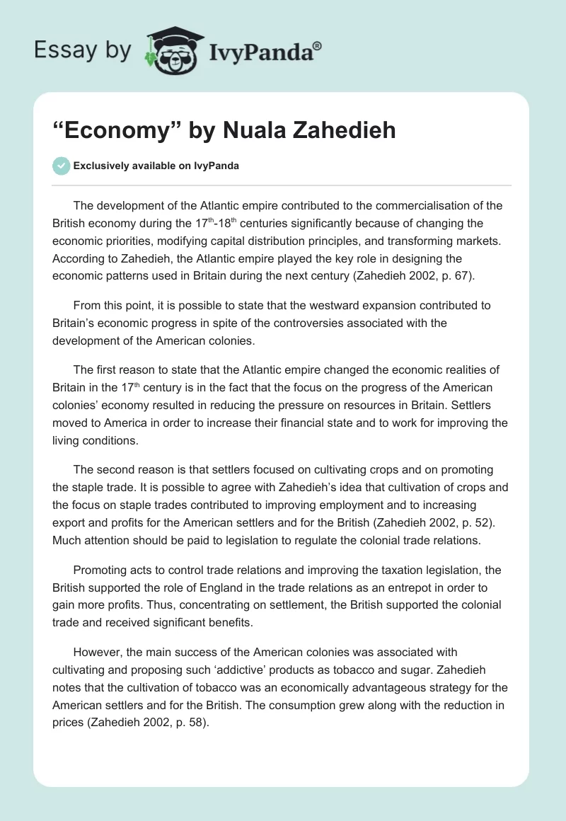“Economy” by Nuala Zahedieh. Page 1