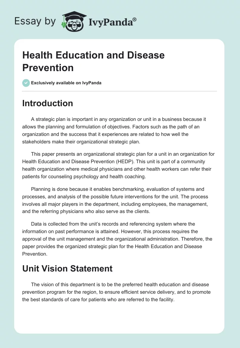 Health Education and Disease Prevention. Page 1