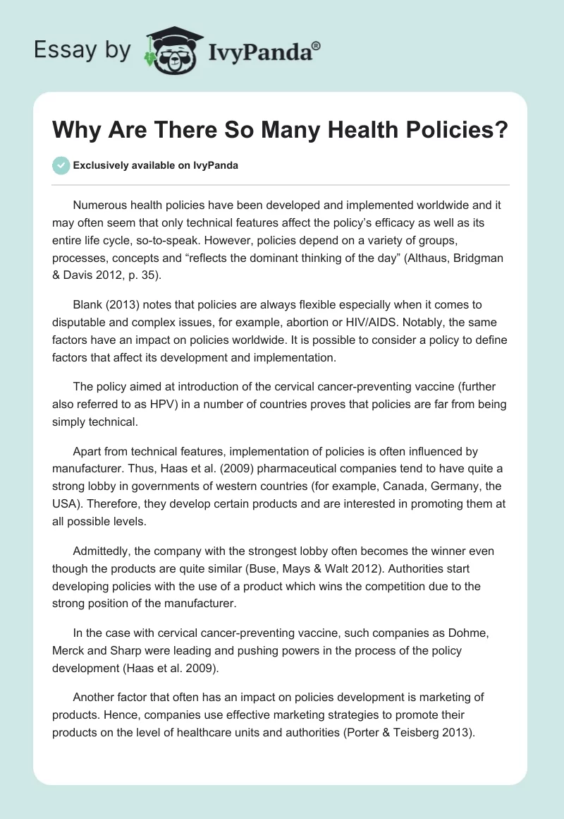 Why Are There So Many Health Policies?. Page 1