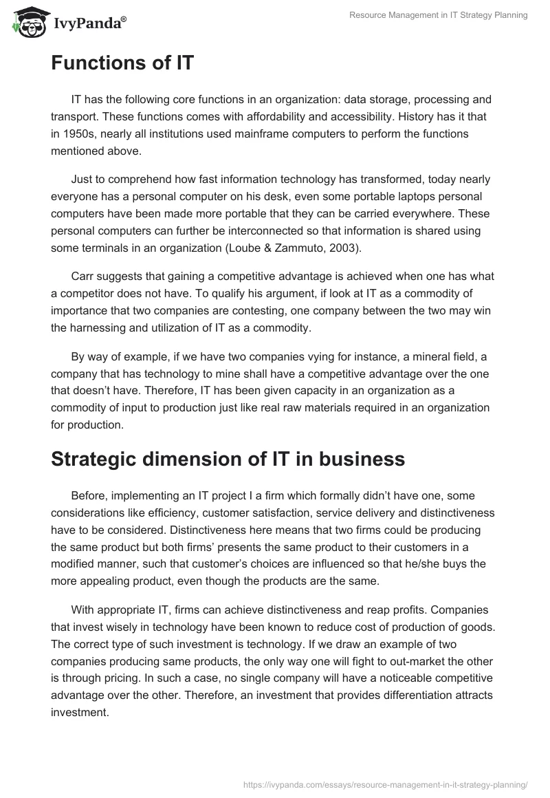 Resource Management in IT Strategy Planning. Page 3