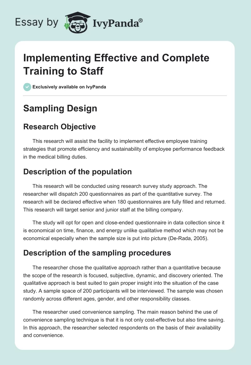 Implementing Effective and Complete Training to Staff. Page 1