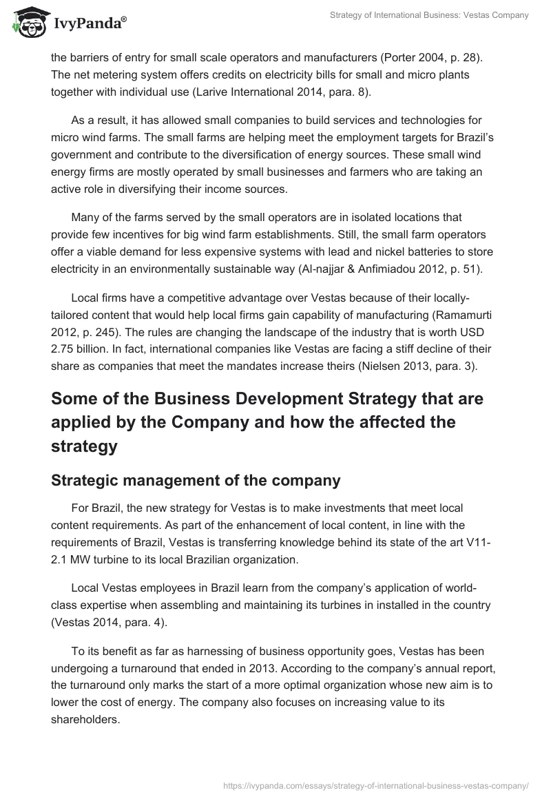Strategy of International Business: Vestas Company. Page 5