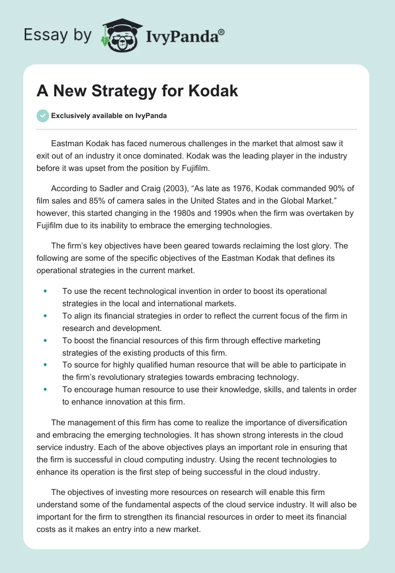 A New Strategy for Kodak. Page 1