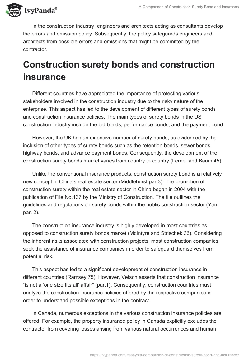 A Comparison of Construction Surety Bond and Insurance. Page 5