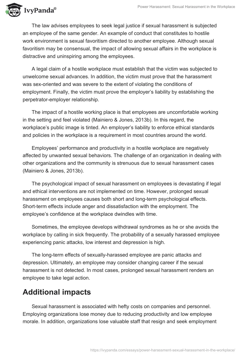 Power Harassment: Sexual Harassment in the Workplace. Page 4