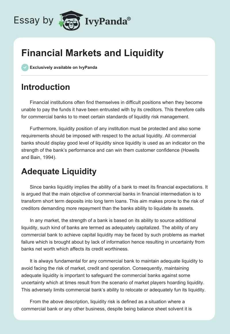 Financial Markets and Liquidity. Page 1