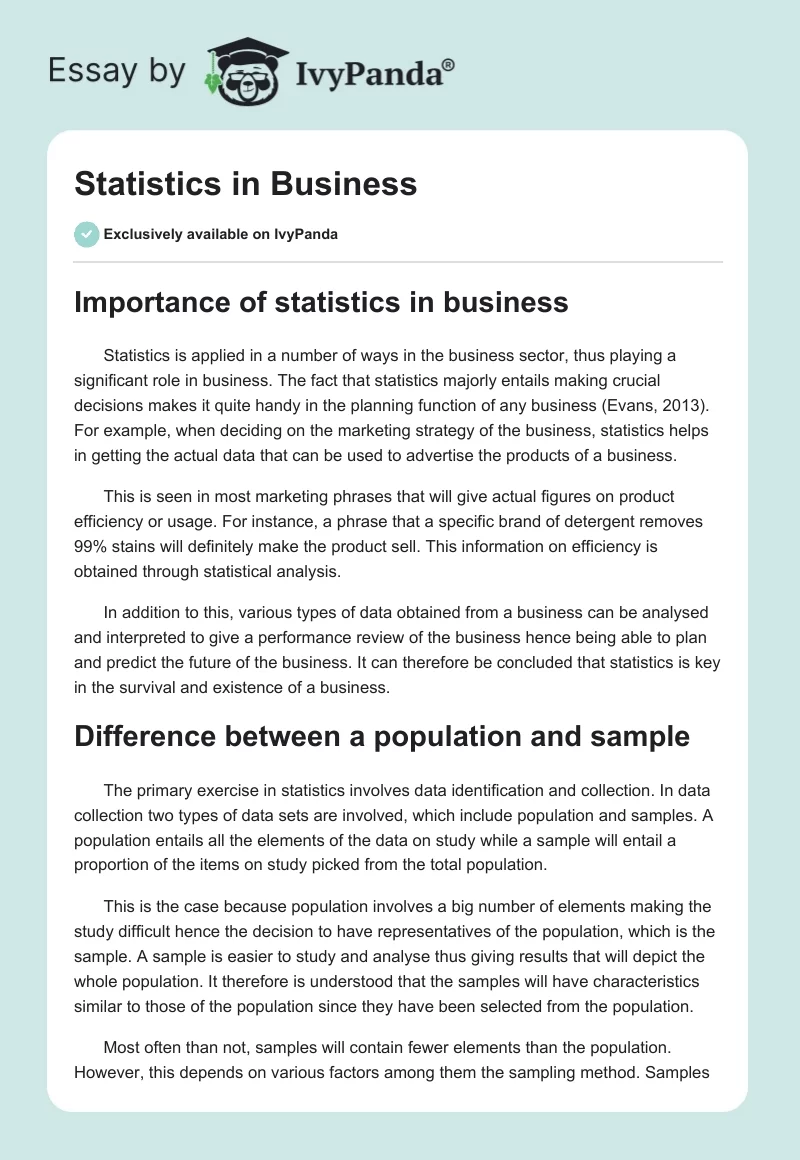 Statistics in Business. Page 1