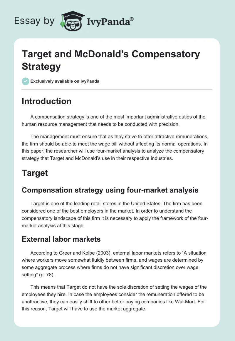 Target and McDonald's Compensatory Strategy. Page 1