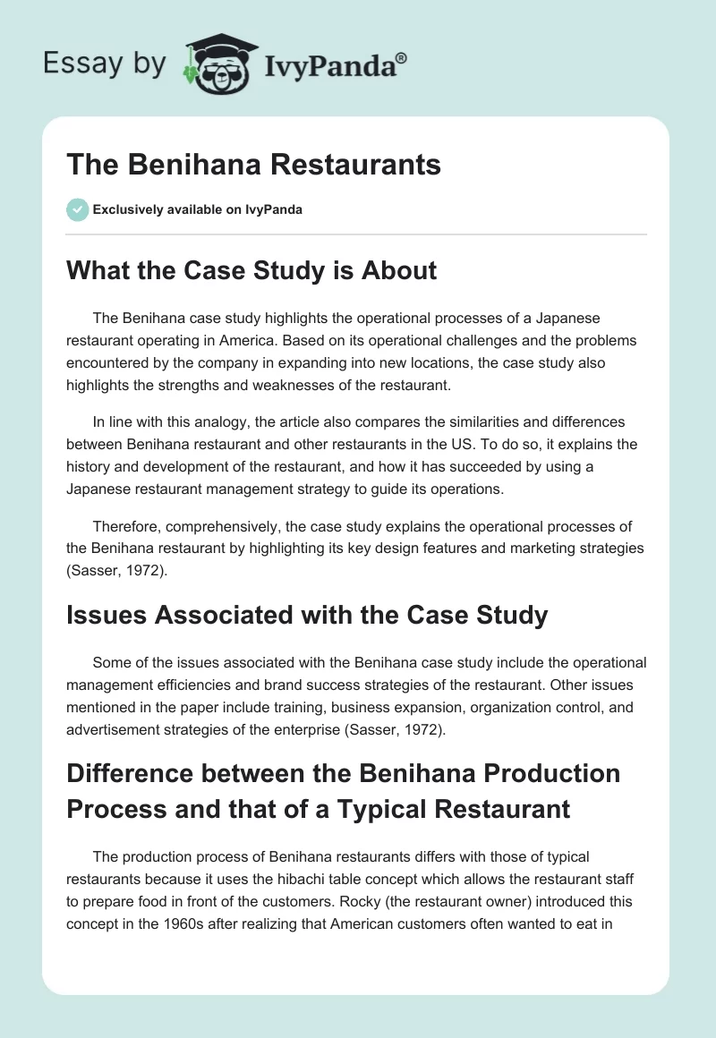 benihana case study assignment