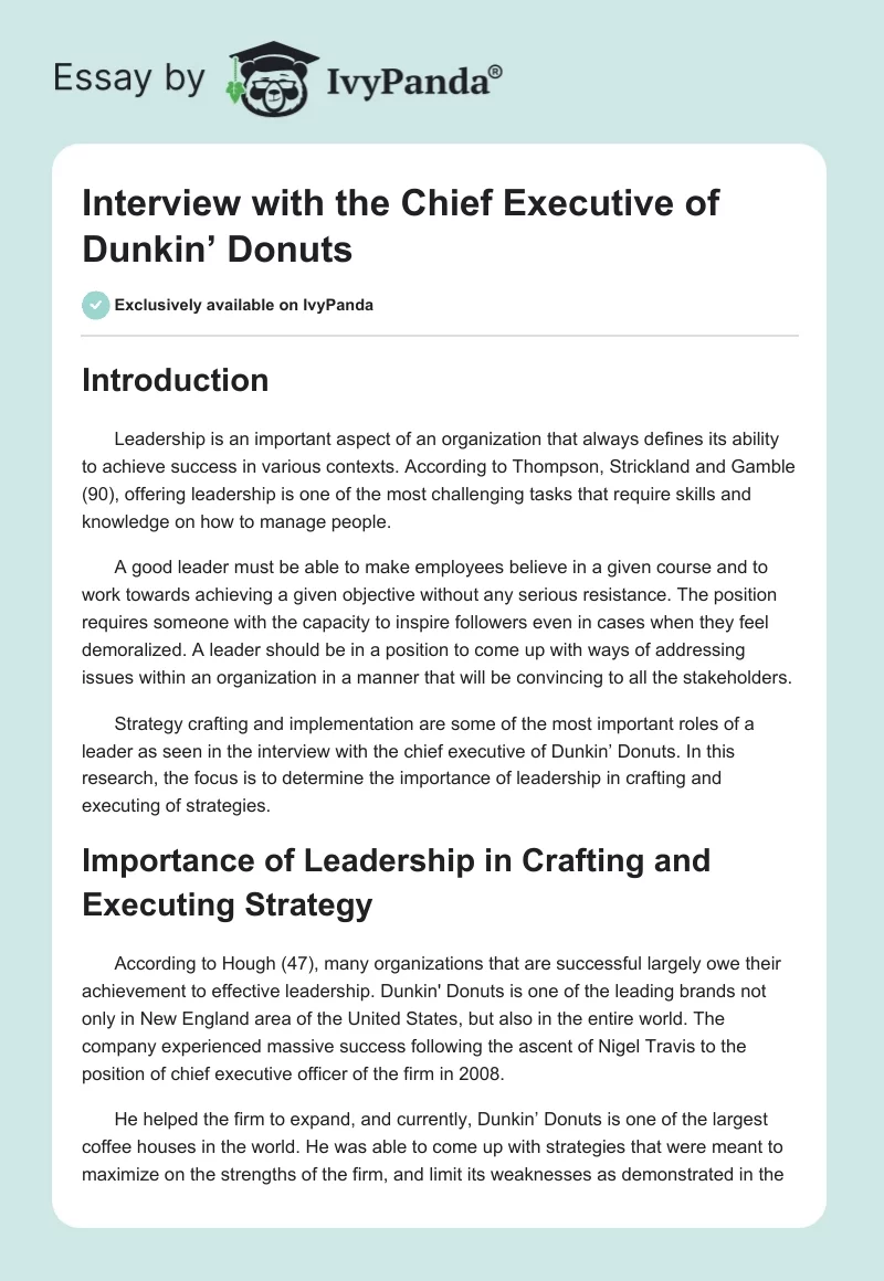 Interview with the Chief Executive of Dunkin’ Donuts. Page 1