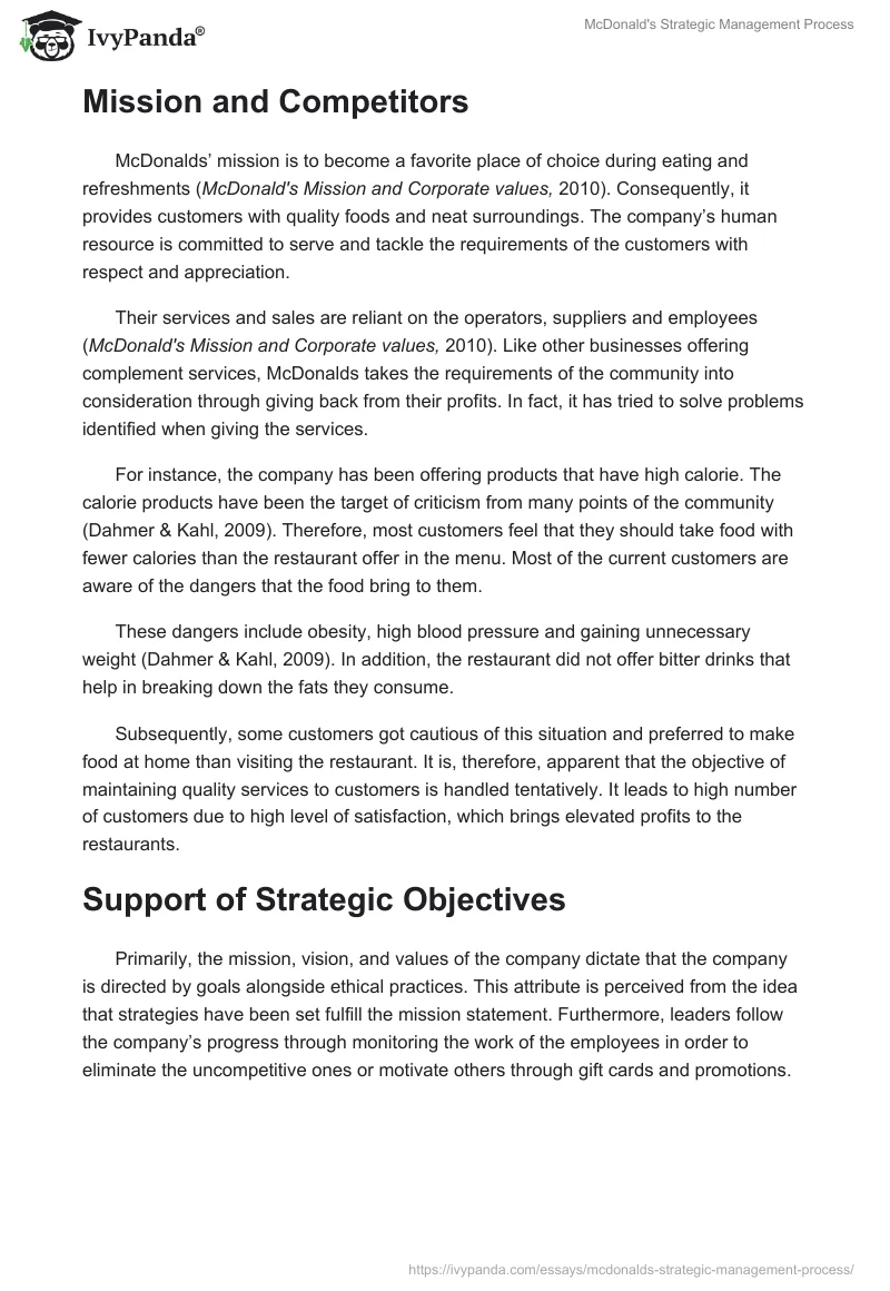 McDonald's Strategic Management Process. Page 2