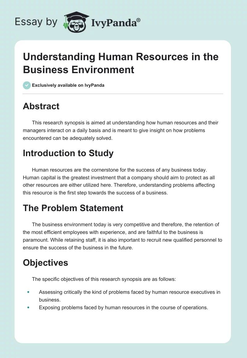 Understanding Human Resources in the Business Environment. Page 1