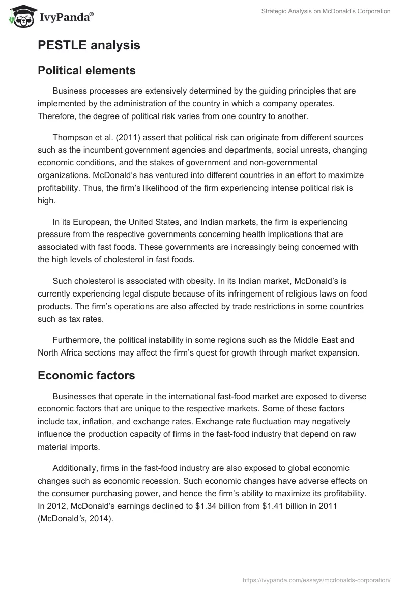 Strategic Analysis on McDonald’s Corporation. Page 5
