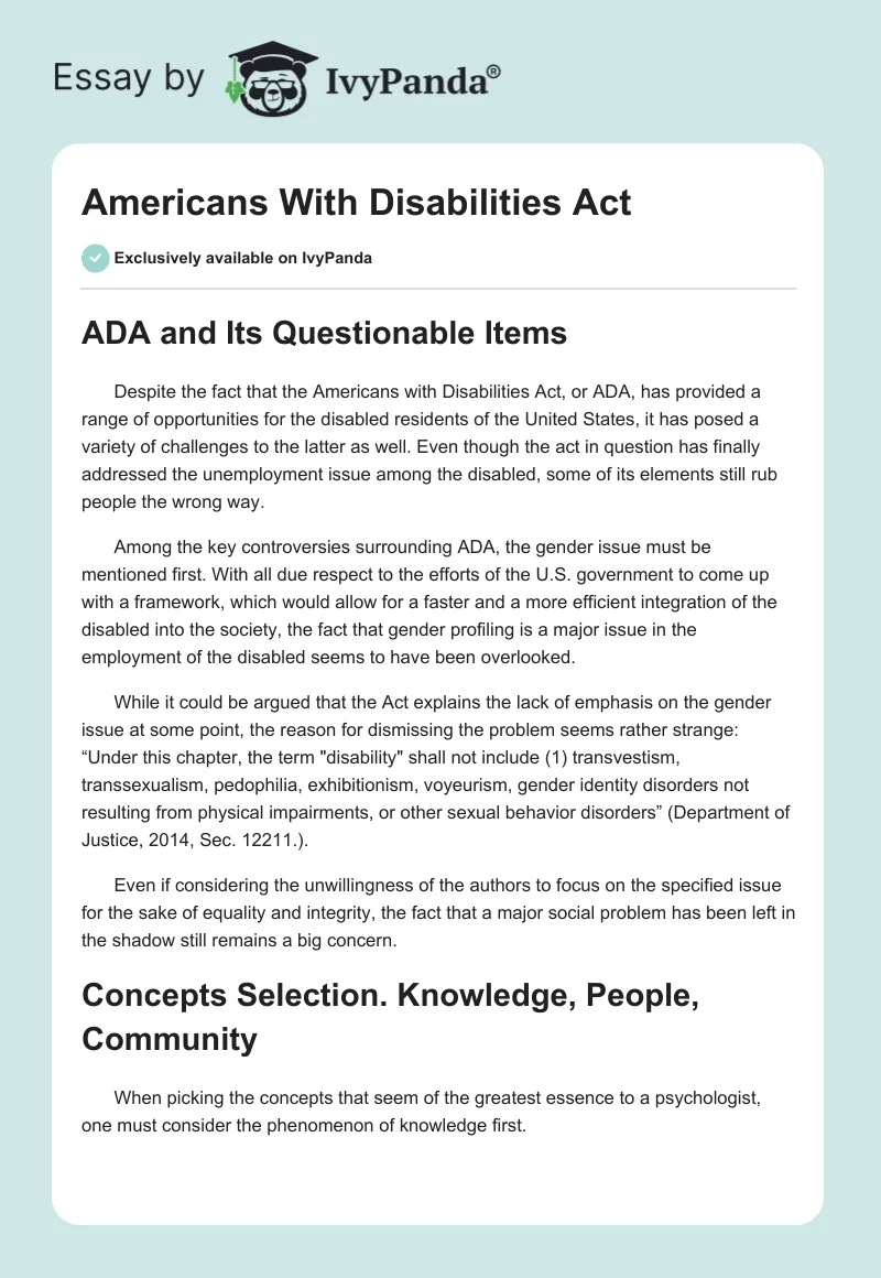 Americans With Disabilities Act. Page 1
